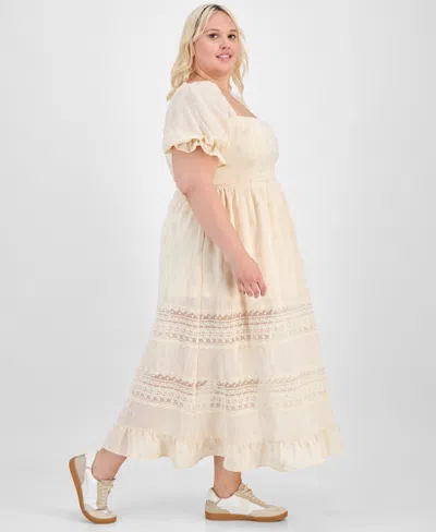 And Now This Trendy Plus Puff-sleeve Lace-trim Midi Dress, Exclusively At Macy's In Neutral