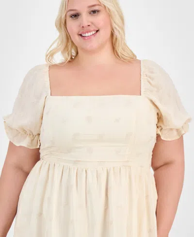 And Now This Trendy Plus Puff-sleeve Lace-trim Midi Dress, Exclusively At Macy's In Neutral