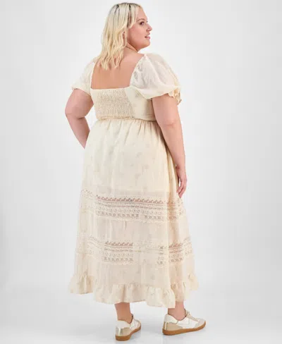 And Now This Trendy Plus Puff-sleeve Lace-trim Midi Dress, Exclusively At Macy's In Neutral