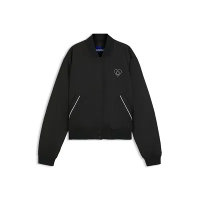 Hugo Boss Padded Varsity-style Jacket With Happy Hugo Logos In Black