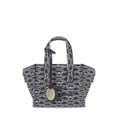 Emporio Armani Small Shopper Bag In Jacquard Canvas With All-over Monogram In Black
