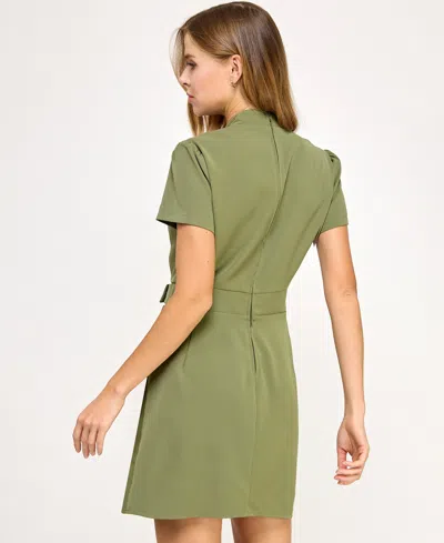 Seni & Cade Juniors' Short-sleeve Pleated Fit & Flare Dress In Green