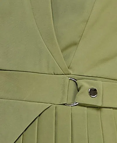 Seni & Cade Juniors' Short-sleeve Pleated Fit & Flare Dress In Green