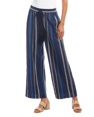 Karen Kane Embroidered Cropped Drawstring Pants In Blue Multi-stripe In Multi