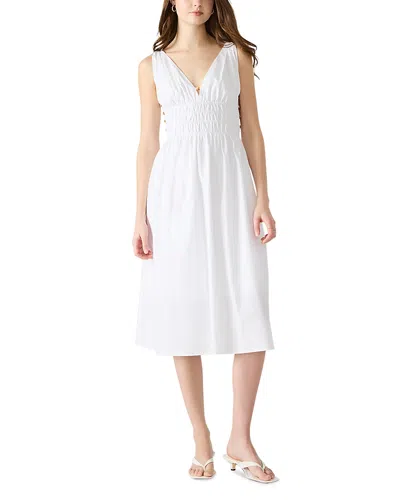 Steve Madden Kassie Bead Detail Smock Waist Cotton Midi Dress In White