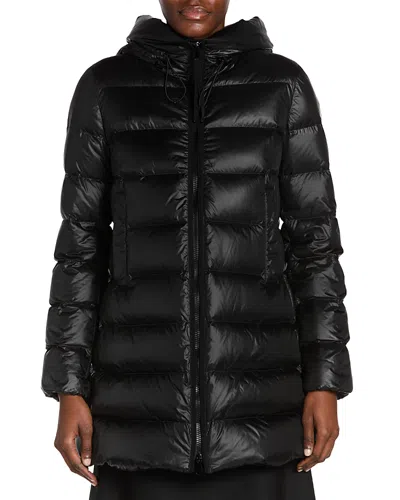 Moncler Suyenne Hooded Mid-length Down Jacket In Black