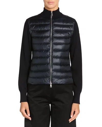 Moncler Blue Wool Zip-up Padded Cardigan In Black