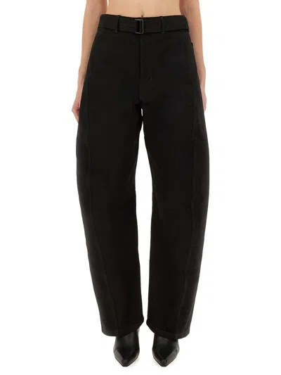 Lemaire Black Twill Twisted Belted Trousers In Black