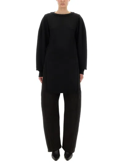 Lemaire Textured Knit Long Sleeve Sweater With Side Slits In Black