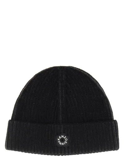 Kenzo Ribbed Beanie Hat With Folded Cuff In Black