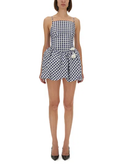 Self-portrait Gingham-pattern Sleeveless Mini Dress In Blue