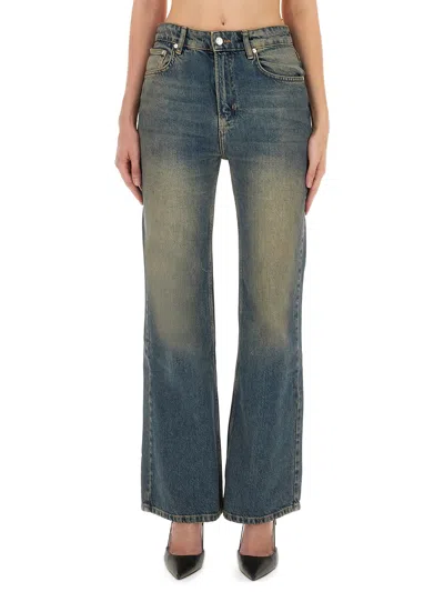 Moschino Cotton Denim Flare Pants In Blue