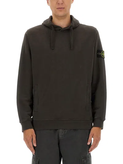 Stone Island Lead Grey Brushed Organic Cotton Hoodie In Gray