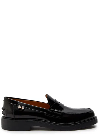 Tod's Mustard Gomma 20l Moccasins With Grommet-accented Heel In Black
