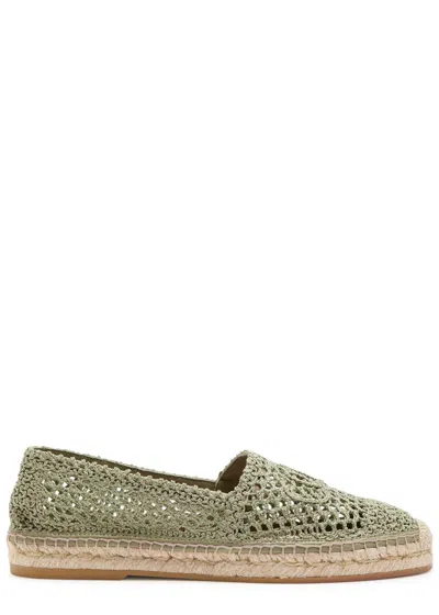 Chloé Isla Leather-trimmed Crochet Espadrilles In Green