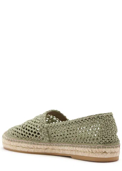 Chloé Isla Leather-trimmed Crochet Espadrilles In Green