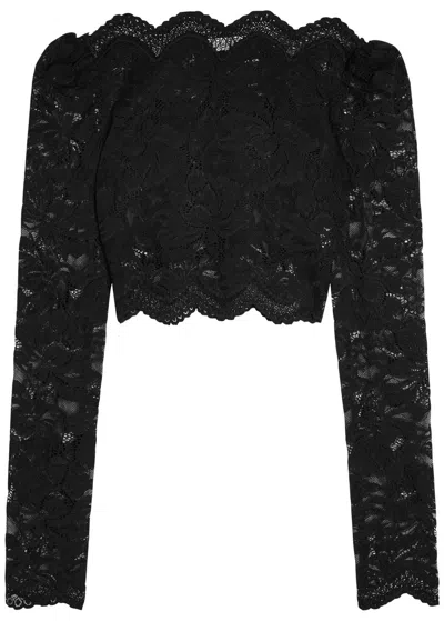 Rabanne Fitted Cropped Lace Top With Long Sleeves In Black