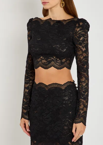 Rabanne Fitted Cropped Lace Top With Long Sleeves In Black
