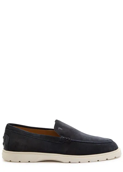 Tod's Logo-debossed Suede Loafers In Blue