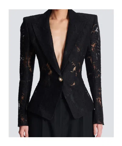 Balmain Lace-patterned Structured Jacket In Black