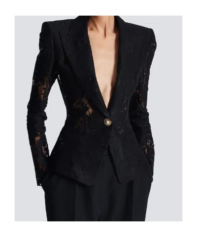 Balmain Lace-patterned Structured Jacket In Black