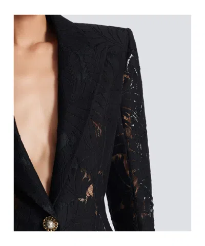 Balmain Lace-patterned Structured Jacket In Black