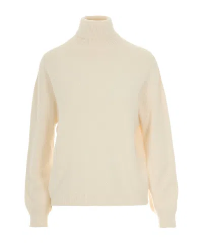 Liu •jo Cream Turtleneck Sweater With Ribbed Detailing In Neutral