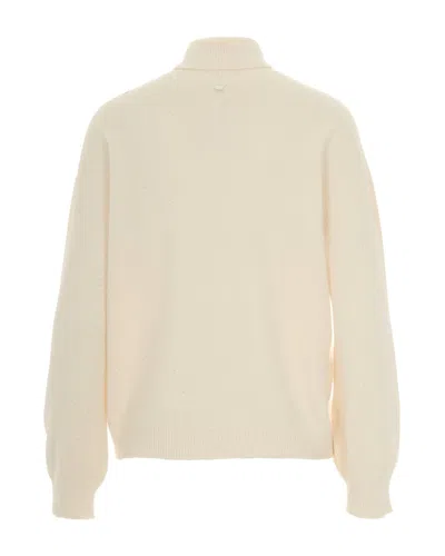 Liu •jo Cream Turtleneck Sweater With Ribbed Detailing In Neutral