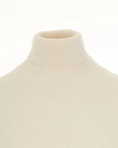 Liu •jo Cream Turtleneck Sweater With Ribbed Detailing In Neutral