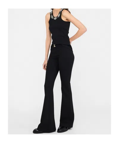 Liu •jo Logo Belt Flared Leg Trousers In Black