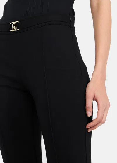 Liu •jo Logo Belt Flared Leg Trousers In Black