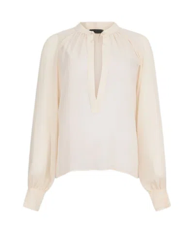 Liu •jo Bow Collar Button Charm Keyhole Pleated Sheer In White