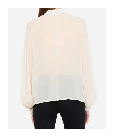 Liu •jo Bow Collar Button Charm Keyhole Pleated Sheer In White