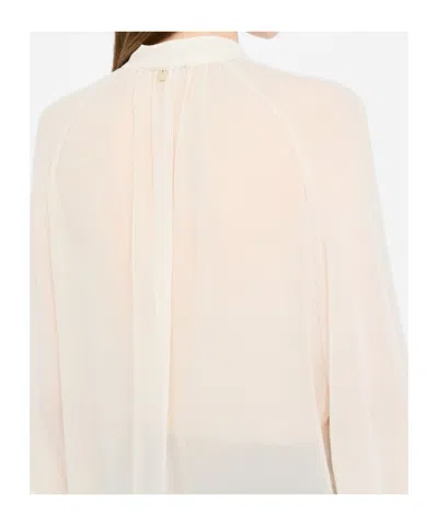 Liu •jo Bow Collar Button Charm Keyhole Pleated Sheer In White