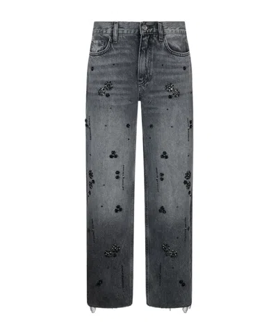 Liu •jo Straight-leg Jeans With Rhinestones In Gray
