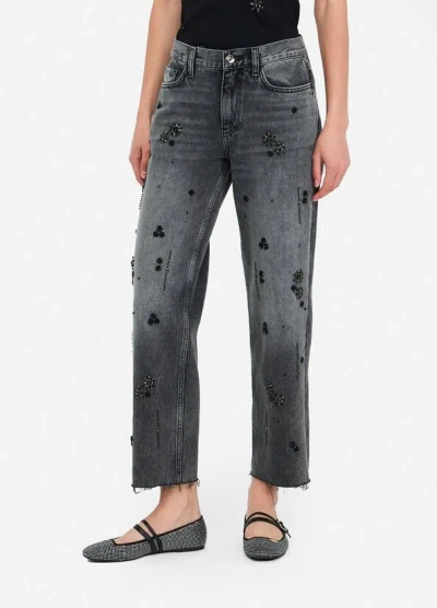 Liu •jo Straight-leg Jeans With Rhinestones In Gray