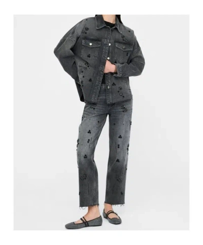 Liu •jo Straight-leg Jeans With Rhinestones In Gray