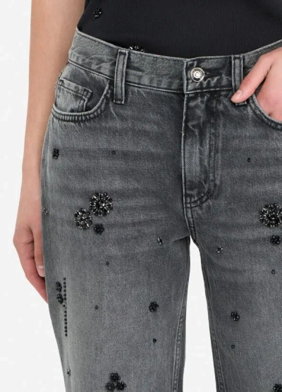 Liu •jo Straight-leg Jeans With Rhinestones In Gray