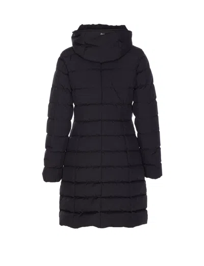 Herno Padded Hooded Long Down Jacket Zip Pockets In Black
