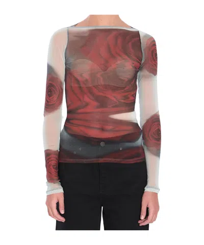 Jean Paul Gaultier Rose Mesh Floral Top In Brown