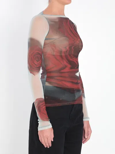 Jean Paul Gaultier Rose Mesh Floral Top In Brown