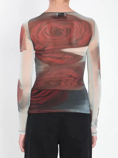 Jean Paul Gaultier Rose Mesh Floral Top In Brown