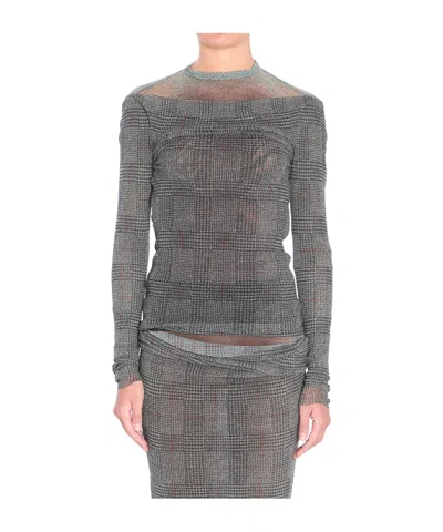 Jean Paul Gaultier Women Body Shadow And Prince Of Wales Print Mesh Top In Gray