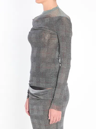 Jean Paul Gaultier Women Body Shadow And Prince Of Wales Print Mesh Top In Gray
