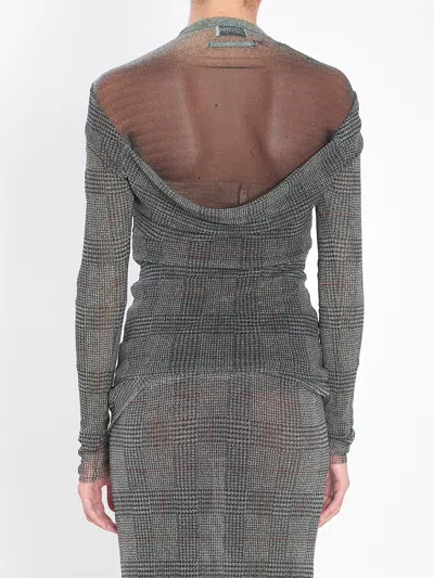 Jean Paul Gaultier Women Body Shadow And Prince Of Wales Print Mesh Top In Gray