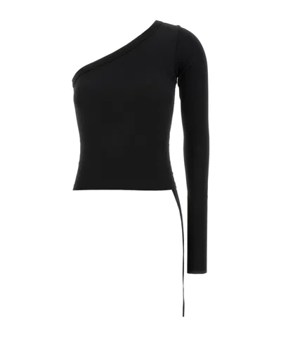Rick Owens Drkshdw Ziggy Asymmetric-neckline Long-sleeve T-shirt In Black