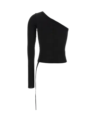 Rick Owens Drkshdw Ziggy Asymmetric-neckline Long-sleeve T-shirt In Black