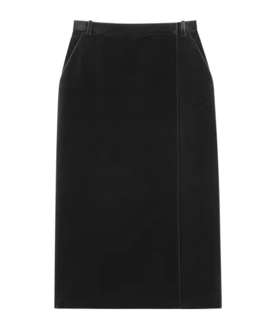 Saint Laurent Wrap-effect Cotton-velvet Midi Skirt In Black