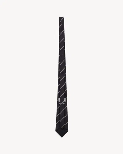 Saint Laurent Silk Tie With Subtle Diagonal Stripes In Black