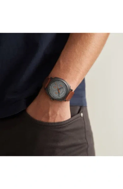 Ted Baker Caine Multifunction Leather Strap Watch, 42mm In Brown